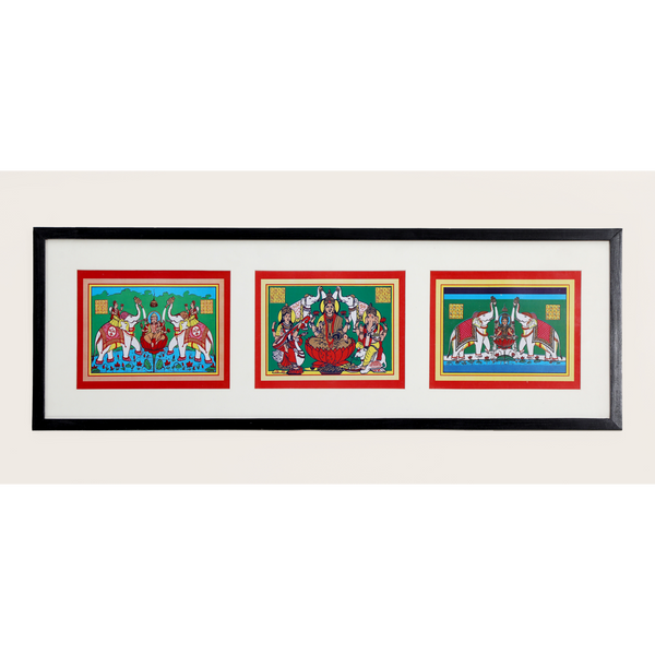 Gaja-Lakshmi Print Triptych (Framed)
