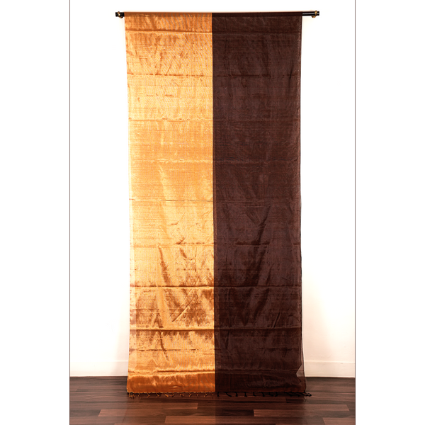 Gold & Brown Metallic Tissue Chanderi Saree - Fabric - Dupatta