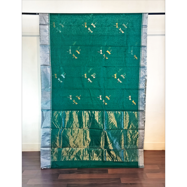 Dragonfly Chanderi Saree (Bottle Green)