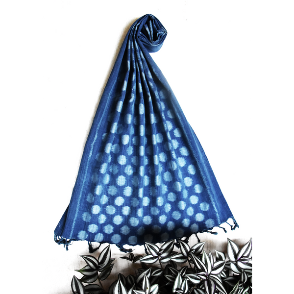 Polka Natural Dyed Cotton Stole (Indigo)