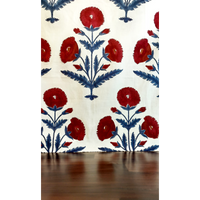 Blue-Red Poppy Cambric Fabric (Sanganeri) (3 metres)