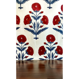 Blue-Red Poppy Cambric Fabric (Sanganeri) (3 metres)