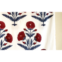 Blue-Red Poppy Cambric Fabric (Sanganeri) (3 metres)