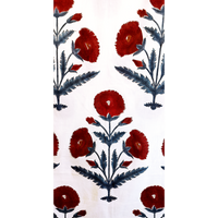 Blue-Red Poppy Cambric Fabric (Sanganeri) (3 metres)