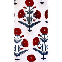 Blue-Red Poppy Cambric Fabric (Sanganeri) (3 metres)