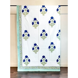 Sanganeri Poppy Double Bed-sheet (Blue)