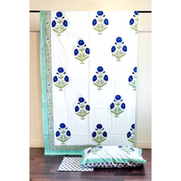 Sanganeri Poppy Double Bed-sheet (Blue)