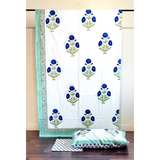 Sanganeri Poppy Double Bed-sheet (Blue)