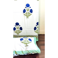 Sanganeri Poppy Double Bed-sheet (Blue)