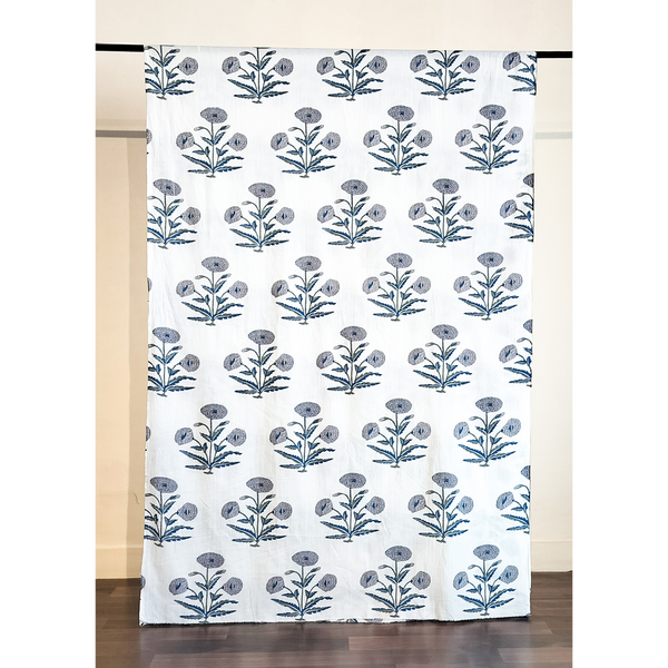 Blue-Gray Poppy Cambric Fabric (Sanganeri) (3 metres)