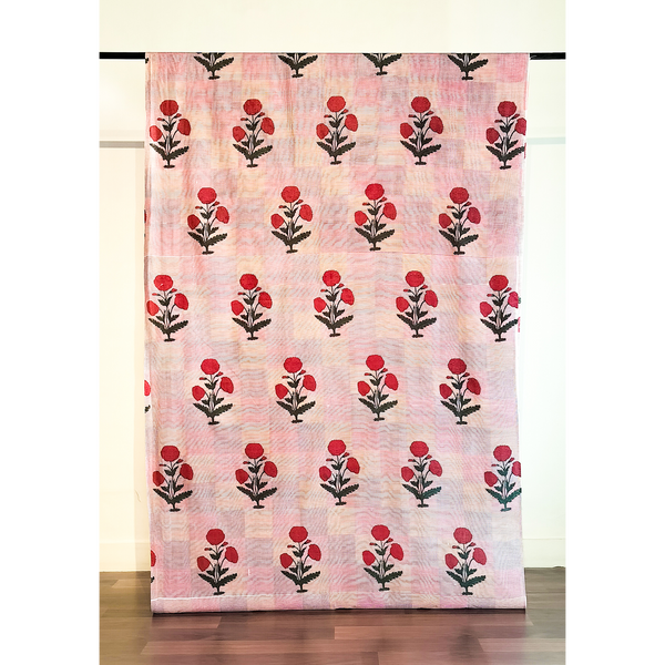 Chequered Poppy Cambric Fabric (Screen Printed) (3 metres)