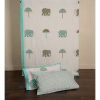 Block-Printed Double Bed Sheet (Elephant / हाथी ) with Pillow Covers