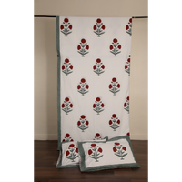 Block-Printed Double Bed-sheet (Poppy) with Pillow Covers
