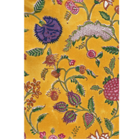 Floral Chintz Lattice (Yellow): Hand-block Printed Fabric (Sanganeri)