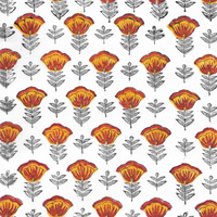 Stylised Poppy: Hand-block Printed Fabric (Sanganeri)