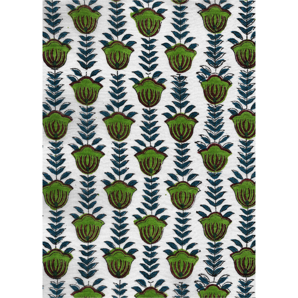 Stylised Tulip: Hand-block Printed Fabric (Sanganeri)